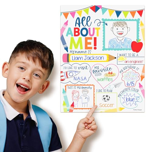 Hadley Designs All About Me Posters for Classroom Must Haves - 20 Star Student Poster, 100 Days of School Items, Star of The Week Poster Elementary Classroom Decor, End of School Year Teacher Supplies