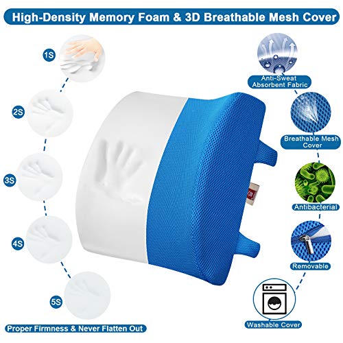 Lovehome Lumbar Support Pillow For Chair And Car, Back Support For Office Chair Memory Foam Cushion With Mesh Cover For Back Pain Relief -Azure #TOP2