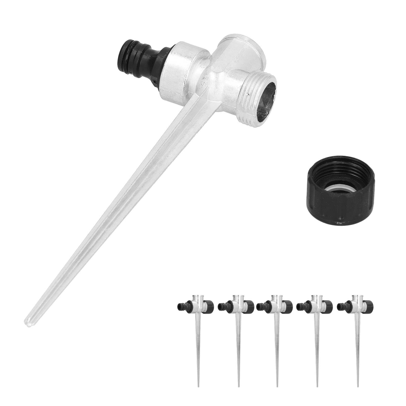 5 Pack 1/2 inch Metal Lawn Sprinkler Spike Base, Female Thread Side External Thread Interface Water Flow Thru Sprinkler for Yard, Lawn, Garden and Grass Irrigation