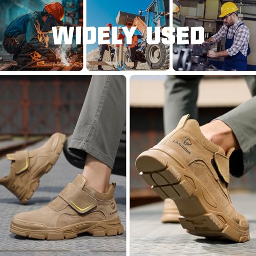Image of GLANOUDUN Steel Toe Boots for Men, Welding Work Boots with Puncture-Resistant Midsole, High Top Hook and Loop Safety Footwear for Welding Workshop Construction Warehouse Factory