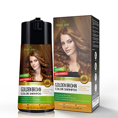 Image of Herbishh Color Enriched Shampoo for Gray Hair - Long Lasting Hair Dye Formula and Conditioner (Golden Brown)