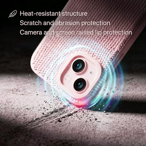 Image of amazon basics Luxury 3D Knitted Texture Soft Silicone Back Cover for iPhone 14 | Slim Fit Shockproof Case with Camera Protection & Non-Slip Grip - Pink