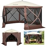 VEVOR Pop Up Gazebo Screen Tent, Pop-Up Instant Gazebo Tents with Mosquito Netting Outdoor Canopy, 6 Sided Sun Shelter 10x10ft with 6 Removable Wind Cloths & 2 Mesh Windows, Pavilion Tent for Patio
