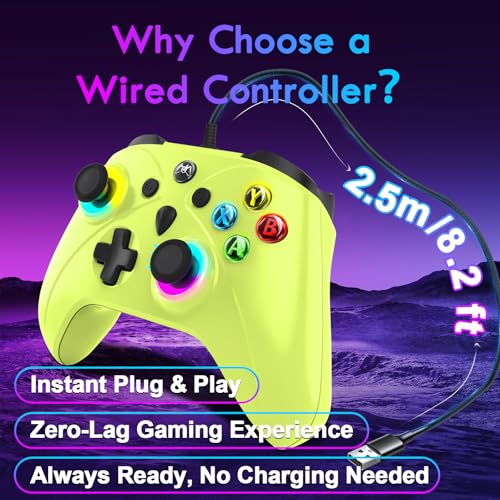 Image of UGAME Wired Xbox Controller for X Box Series X S One PC PS4 Switch, Gaming Control Controllers with 1000Hz Polling Rate No Drift Stick, Custom Paddles Turbo RGB Light Remote, Green Gamepad