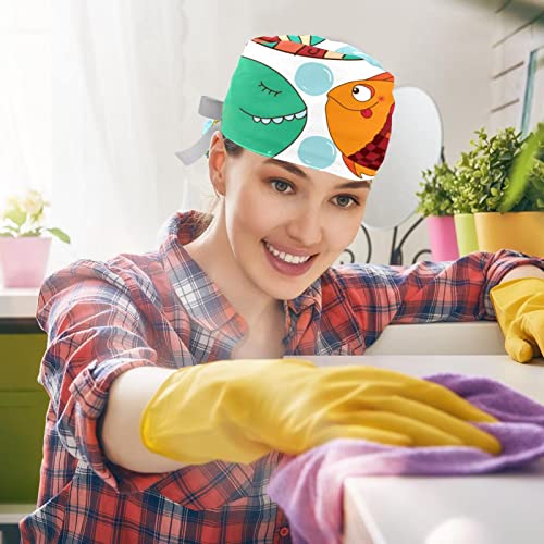 Chapeaux bouffants Poisson Tropical JDEZ - Lot de 2 casquettes de travail ajustables - 5