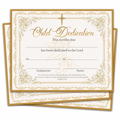 Child Dedication Certificate, Vintage Golden Certificates of Baby Christening Dedication, Baby Dedication Gifts for Child Kids Boys Girls, 25 Pcs Baptism Certificates for Church -13