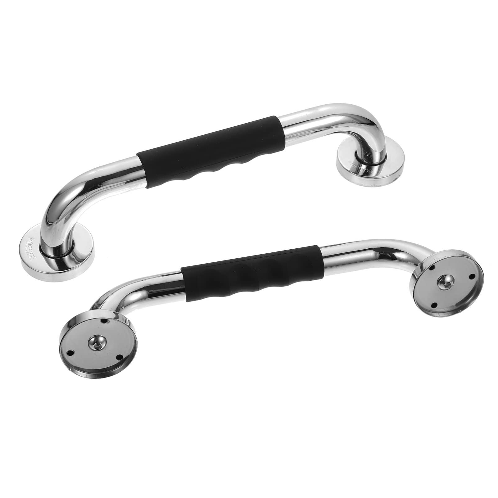 Barres D’appui de Sécurité 2pcs en Acier Inoxydable et Silicone Noir