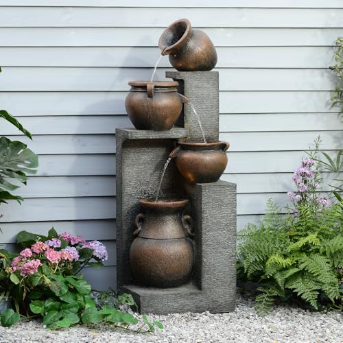 Image of Resin Outdoor Water Fountain 4-Tier Jar Waterfall Grey