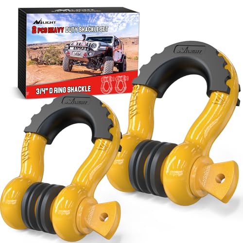 Image of Nilight 2 Pack 3 /4 inch D-Ring Shackle with 7 /8 inch Screw Pin 41,887lbs Break Strength, Heavy Duty Off Road Recovery Shackle with Isolators Washers for Use with Tow Strap, Winch, Off-Road Truck Vehicle