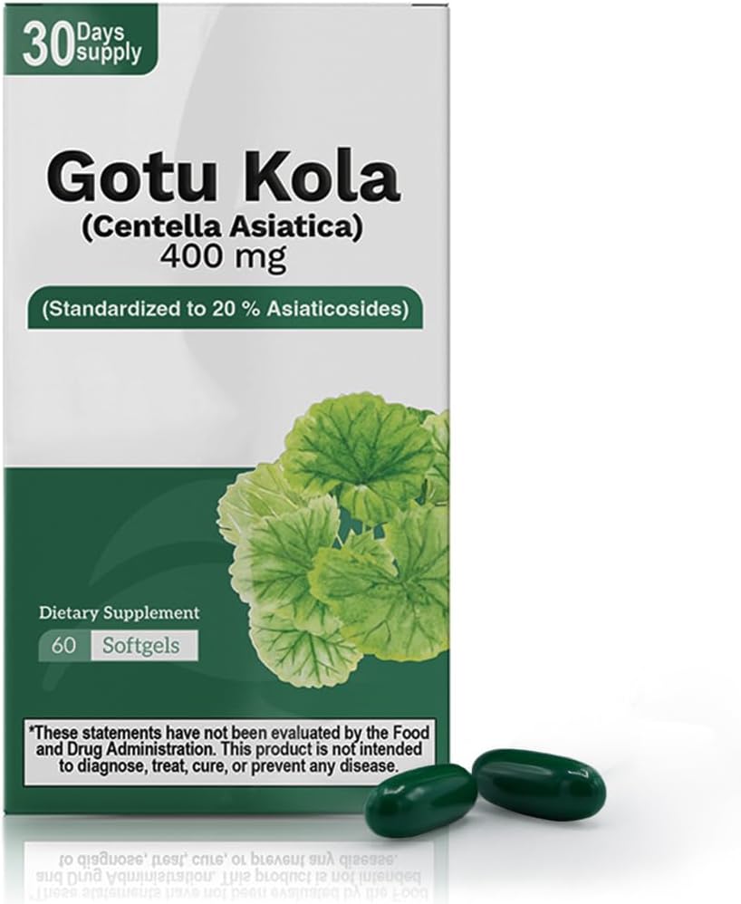 Gotu Kola 400mg Capsules – 20% Asiaticosides Standardized Centella Asiatica Extract – Supports Circulation, Brain & Cognitive Function – 60 Softgels - Image 8