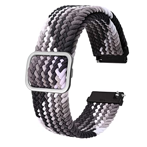 BISONSTRAP Nylon Uhrenarmband 22mm, Verstellbare Geflochtene Uhrenarmbänder für Herren und Damen, Farbverlauf Schwarz/Silber Schließe