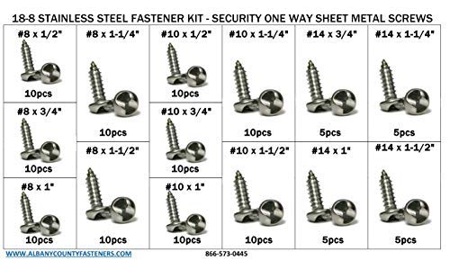 Stainless Steel Security Screw Kit - Tamper Proof One Way Round Head Sheet Metal Screws - 121 Pieces