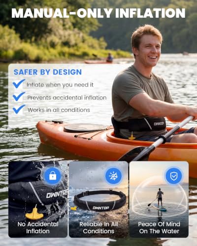 Image of Owntop Manual Inflatable Belt Pack, Adults Swim Jacket with Blowpipe & Whistle, 24g CO2 Cylinder Included, Low Profile for Kayaking, Fishing, Paddle Sports
