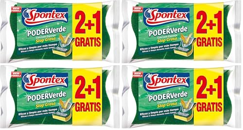 Miniatura 4 de Spontex Estropajos de Fibra con Esponja, 3 estropajos (Paquete de 4)