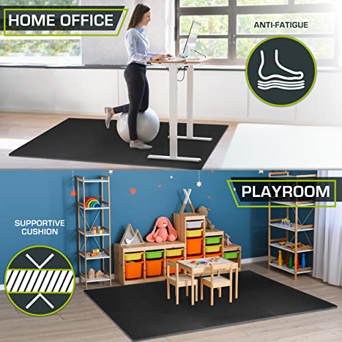 Image of ProsourceFit Weaved Pattern Extra Thick Exercise Puzzle Mat -inch, EVA Foam Interlocking Tiles for Protective, Cushioned Flooring for Home and Gym Equipment; Black, 96 SQ FT, 24 Tiles