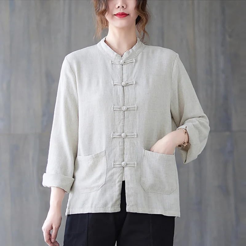 LIXINGHEITANG Chinese Style Kung Fu Suit Shirt Cotton Linen Top Zen Tai Chi Clothing Women China Loose Casual Blouse4
