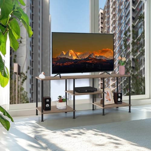 Image of OYEAL 50 inch TV Stand for Living Room Small Entertainment Center with Storage Shelf & Power Outlets, Modern Farmhouse TV Console Table Media Cabinet for Bedroom, Rustic Grey