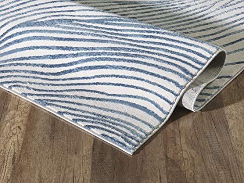 Abani Rugs Contemporary Wave Print 4' X 6' Rectangle Area Rug, Vista Collection - Modern Blue & White Turkish Accent Rug #TOP5