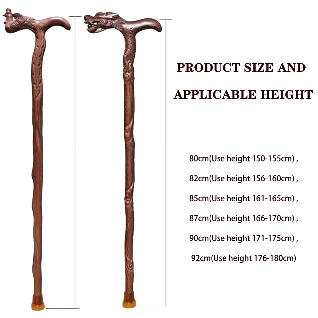 Laska dla osób starszych, Laska spacerowa z rzeźbionym smokiem/feniksem, naturalna laska wenge opaską na nadgarstek, ręcznie rzeźbiona(B,92Cm(Use Height 176 180Cm))