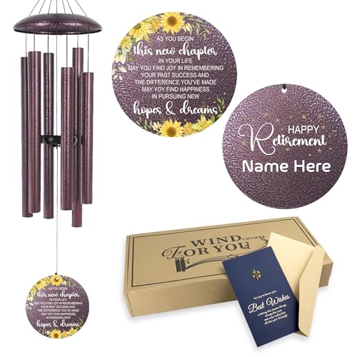 Image of ASTARIN Personalized Happy Retirement Gifts for Women Men, Retirement Deep Tone Wind Chime, Retire Gift for Women /Men Teacher Coworker 2025, Going Away Farewell Gifts