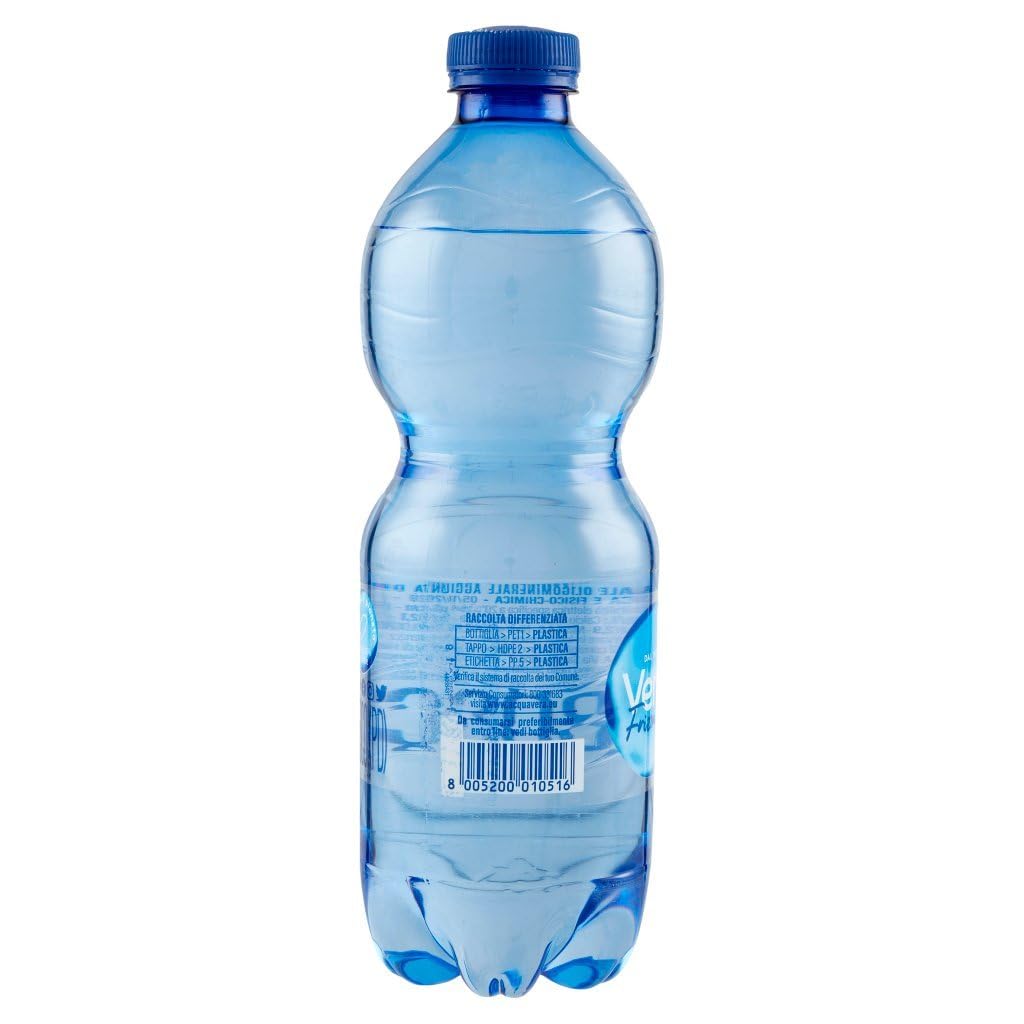 Vera, Acqua Frizzante Oligominerale,Agua con gas oligomineral desechable – Botella de PET – Botella de 48 x 500 ml + Lata italiana Gourmet Polpa di Pomodoro de 400 g