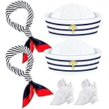 Ce que vous obtenez : vous recevrez 2 foulards marins et 2 écharpes en satin bleu marine et 2 gants blancs. Avec cet accessoire de costume bleu marine, transformez-vous en un charmant et beau marin ou capitaine et devenez le centre de la fête.