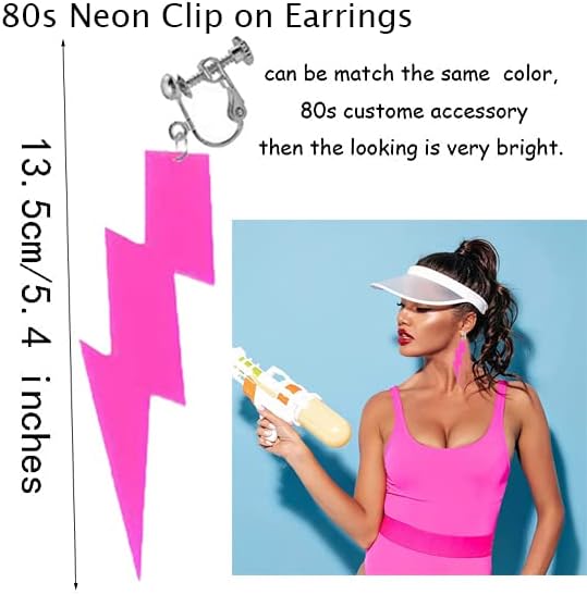 80s Neon Earrings Acrylic Exaggerated Women Lightning Bolt Clip on Earrings Non Pierced Earrings Halloween Jewelry 80's Party - Image 3