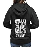 Strong Girl Clothing Wolves Don't Lose Sleep Over The Opinions of Sheep Zip-Up Hoodie (Medium) Black