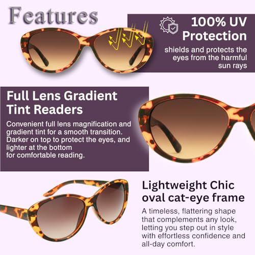 Image of proSPORT | Cat Eye Womens Full Lens Tinted Reading Sunglasses Oversize NOT BIFOCAL