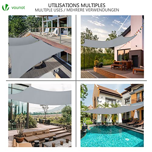 VOUNOT Sun Shade Sail Waterproof Rectangle Sail Canopy With Mounting Ropes for Garden Patio, Outdoor Sunshades, 3x2m, Grey - Image 3