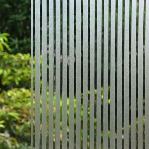 VSUDO Película de privacidad esmerilada para ventana, patrón de rayas esmeriladas, protección de privacidad, no adhesiva, cubierta de vidrio estática, tinte decorativo para ventana para el hogar y la