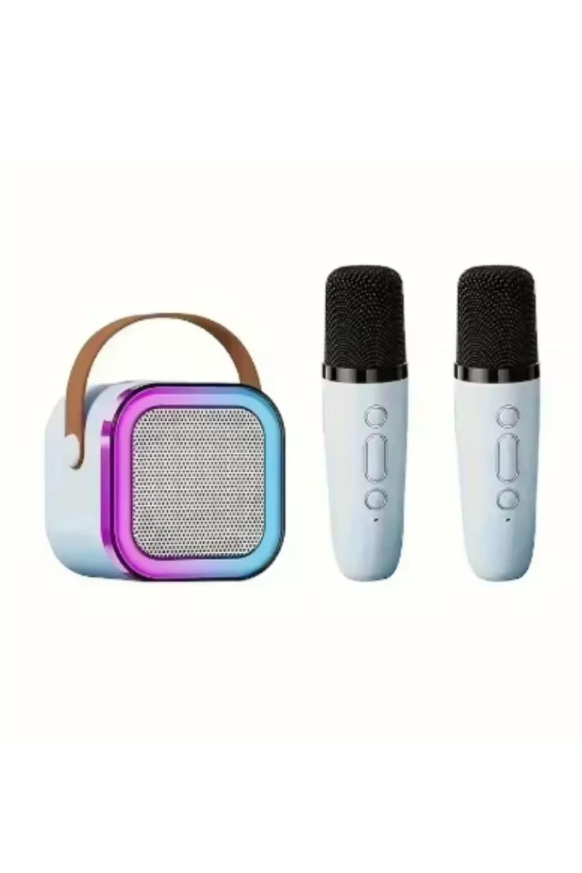 Çift Karaoke Mikrofonlu Kablosuz Bluetooth Hoparlör 5 Ses Efektli Rgb Hd Stereo Ses Usb/Sd/FM