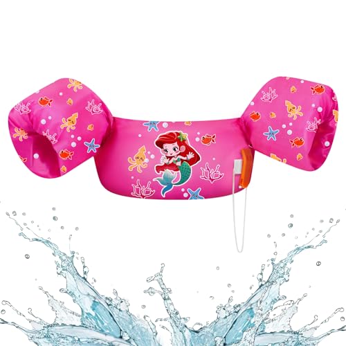 HeySplash Kids Swimming Vest, Toddler Floaties Fit 22-44 Lbs, Puddle Kids Jumper with Adjustable Strap, Swim Jacket Water Wing Baby Arm Floats,Sea Beach Swim Aid for 1-6 Years, Magenta Mermaid