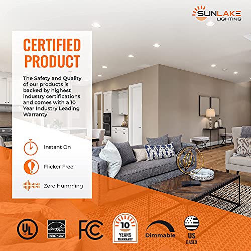 Sunlake 12 Pack Recessed Lighting 4 Inch, Ceiling Lights 5 In 1, Canless Ultra Thin Led 5Cct Dimmable 2700K/3000K/3500K/4000K/5000K Selectable, 650 Lumens, 10W=65W Eqv, Fcc, Ul Energy Star #TOP4