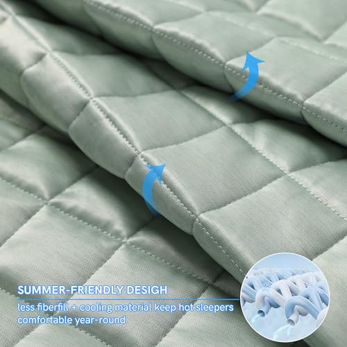 YnM Cooling Weighted Blanket for Adults, 30lbs Heavy Bed Throw Comforter with 100% PE Fabric, Ideal for Hot Sleepers or Summer Days(88x104 Inches for Queen/King Bed, 30 Pounds, Green)
