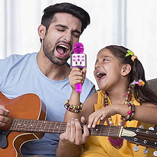 Microphone Enfant Bluetooth - Avec Lumières LED - 4 En 1 (micro, Enceinte, Enregistreur) - Cadeau Fille 4-12 Ans