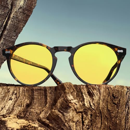 CARFIA Retro Night Vision Glasses for Men - Acetate Round Night Driving Glasses, Reduce Headlight Glare & Enhance Clarity4