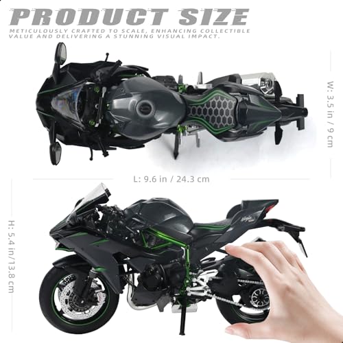 Image of 1:9 Motorcycle Model Collectible Compatible for Kawasaki Ninja H2 | Premium gift box, die-cast body with detailed engine & frame, fits 7-10in dolls, perfect for display