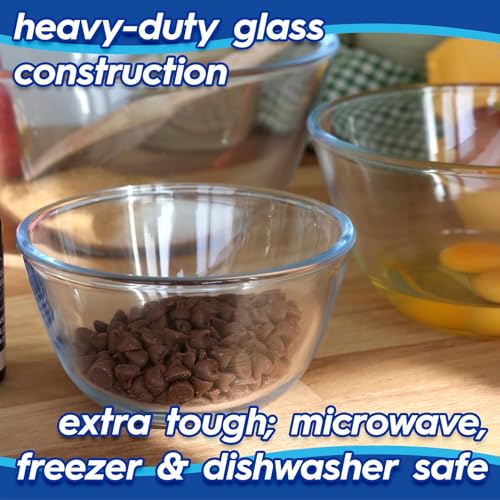 Harbour Housewares Glass Mixing Bowl Set of 3-3 Sizes - Clear - Deep Nesting Bowls Kitchen Cake Baking Cooking Measuring Serving Salad Easy Storage Food Dish - Image 3
