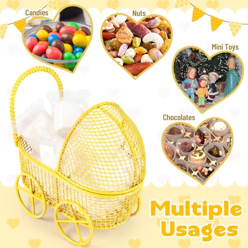 Image of Threehoney 12 Pcs Baby Shower Mini Carriage Decoration Yellow Bee Color Metal Wired Fillable Candy Stroller Baby Shower Table Centerpiece for Guest Gender Reveal Wedding Party Favor Gift