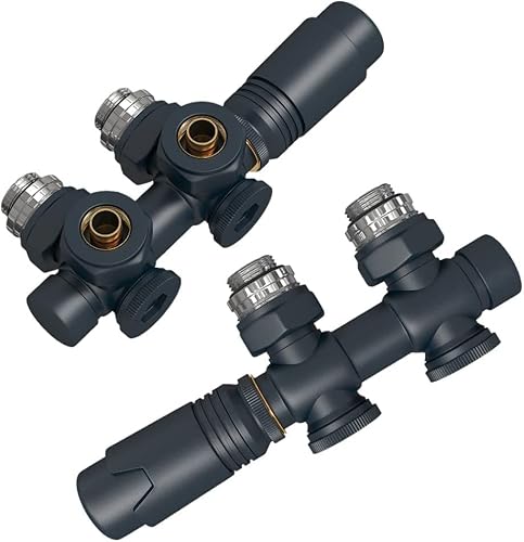 EMKE Valvola Radiatore con Termostato, Valvola per Radiatore e Asciugasciugamani, Valvola Universale Angolare e Diritta, G1/2, Antracite, 2 Pezzi