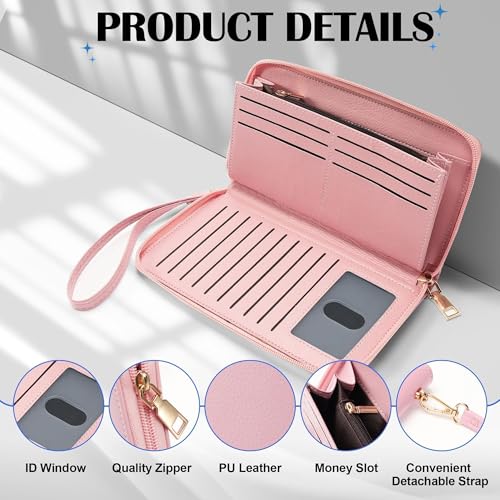 Image of Chelmon Womens Wallet Geunine Leather RFID Blocking Purse Credit Card Clutch (Pebble Pink)