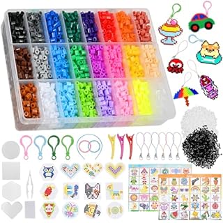 GOLDGE Fuse Bead Kits - 24 Color Iron Bead Set (6300 Pcs) with Pegboards, Ironing Papers, Tweezers, Pattern Guide, Lanyards, Hair Pins, Hair Bands - Kids Arts & Crafts