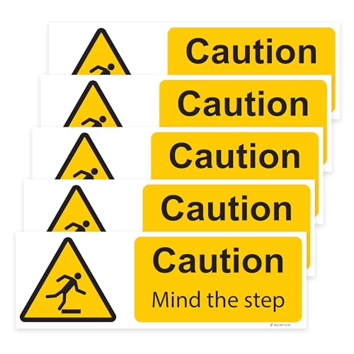 RDLCAR Mind The Step Safety Signs Pack of 5 100mm x 300mm Du