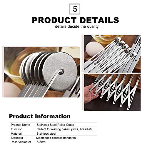 Faca de pizza de aço inoxidável Entweg, cortador de faca de pizza com 7 rodas de aço inoxidável e co