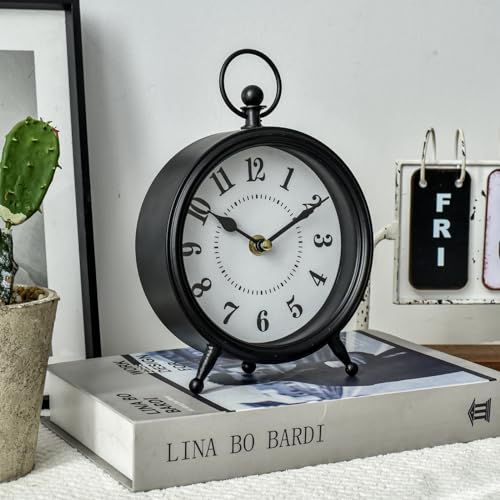Reloj de mesa negro vintage estable que no raya los muebles de madera 6
