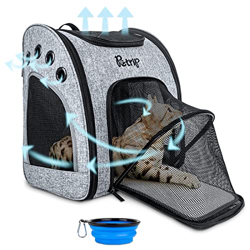 Petrip Cat Carrier Cat Backpack Carrier for Large Cats 22 lbs Dog Backpack Carrier Dog Travel Bag Pet Backpack Carrier for Medium Small Cat Dogs Carrier for Hiking Airline Approved Pet Carrier
