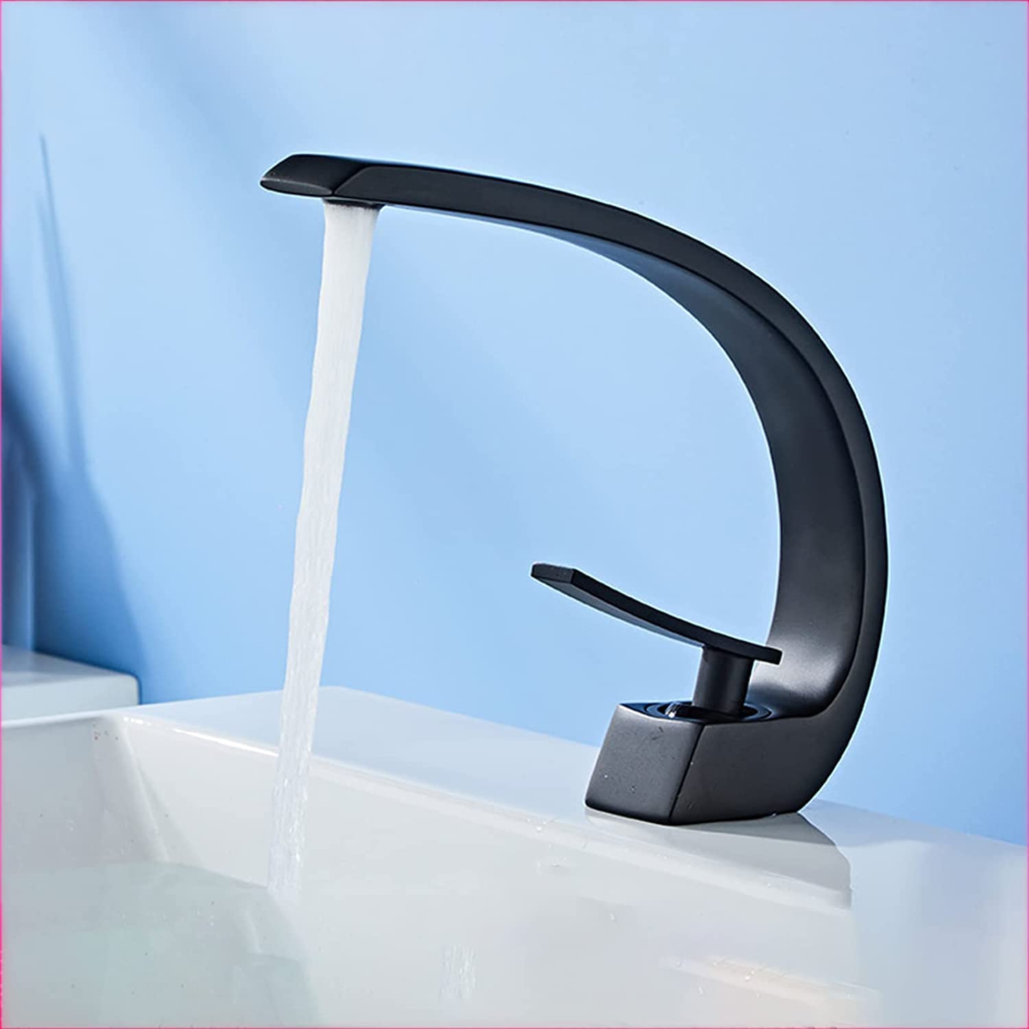 Ksunun Grifo de baño con caño de cascada de arco alto Grifo de lavabo de baño de latón Grifo mezclador de lavabo de agua fría y caliente Grifo aireador Grifo de lavabo Grifo monomando para lavabo de