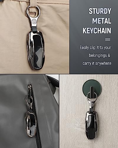 Vibit Key Fob Cover Holder For Tesla Model 3 & Model Y Aluminum Alloy Car Key Case For Tesla Smart Remote Keys Hard Key Protector With Metal Keychain Carabiner Screwdriver And Screws, Black #TOP5