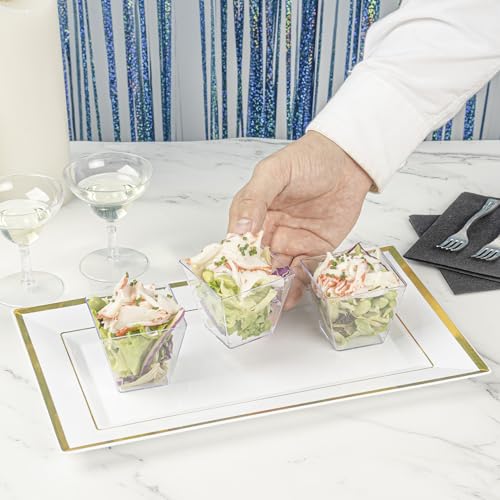 Image of Restaurantware-4 Ounce Mini Kova Cups, 100 Square Small Appetizer Cups - Durable, Disposable, Clear Plastic Parfait Cup, Serve Mousse, Puddings, Or Samples, For Weddings Or Parties
